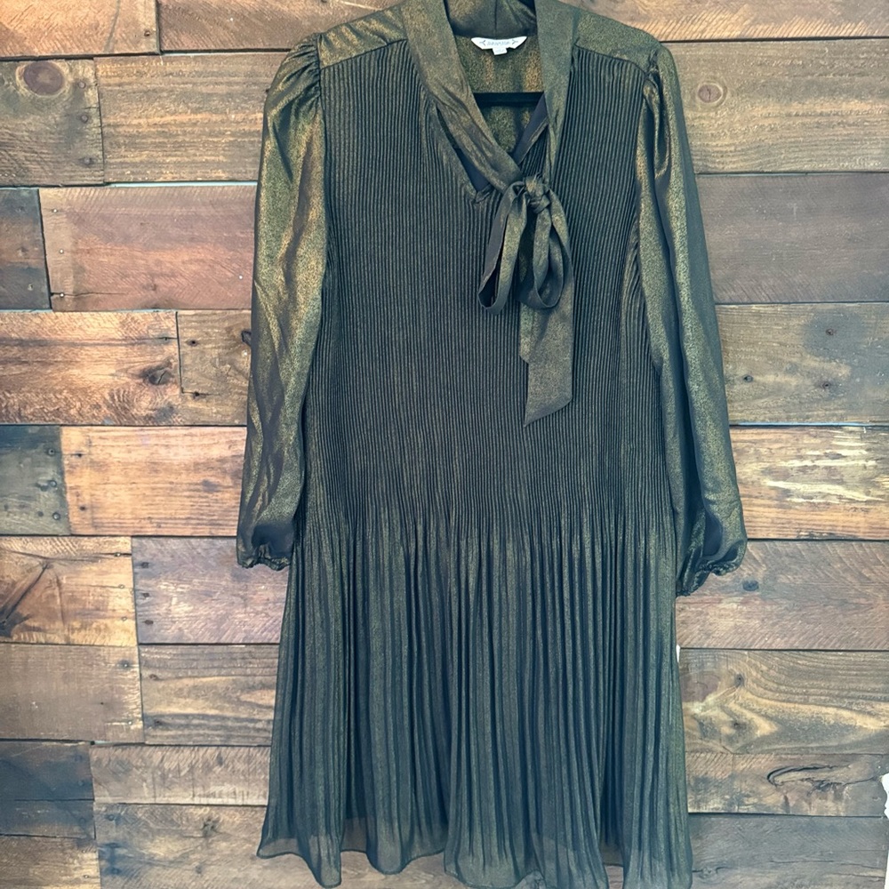 Black Gold Midi Dress Nanette Lepore Long sleeves with bow tie